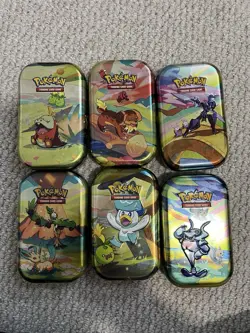 Pokemon TCG paldea 6 Mini Tins (empty) With Art Card And sticker - Image 1
