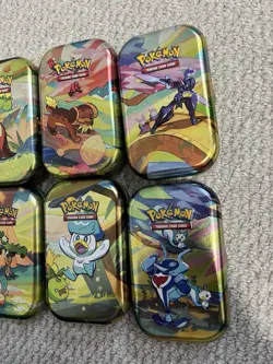Pokemon TCG paldea 6 Mini Tins (empty) With Art Card And sticker - Image 2
