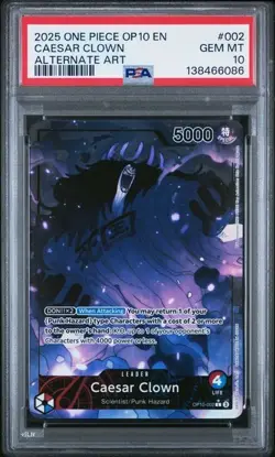 PSA 10: 2025 ONE PIECE - Royal Blood #002 - CAESAR CLOWN (Leader) Alt Art - Image 1