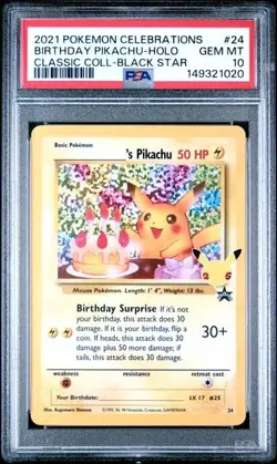 Pokemon TCG Birthday Pikachu Holo 24 Celebrations Classic Collection 2021 PSA 10 - Image 3