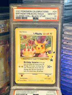 2021 Pokemon Celebrations Birthday Pikachu Holo 24 Classic Collection PSA 10 GEM - Image 1