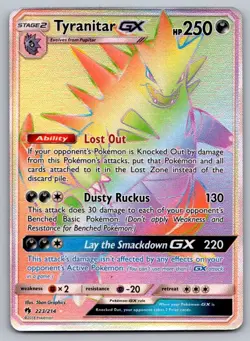 Pokemon Tyranitar GX Card 223/214 Sm-Lost Thunder Secret Rainbow Holo Rare - C1 - Image 1