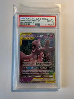 2019 Pokemon Sun & Moon Mewtwo and Mew GX Unified Minds #71 PSA 10 - Image 1