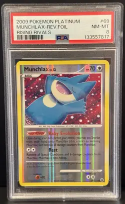 2009 Pokemon Platinum Munchlax Reverse Holo Foil #69 Rising Rivals PSA 8 NM-MT - Image 1