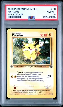1999 Pokemon Jungle Pikachu 1st Edition PSA 8 #60 - Image 1