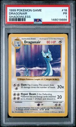 Dragonair Shadowless Pokemon Base Set #18 1999 PSA 1 Low POP 8 - Image 1