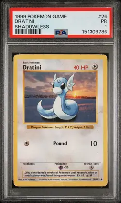 1999 POKEMON BASE SET SHADOWLESS #26 DRATINI PSA 1 - Image 1