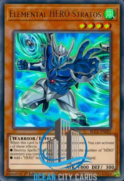 Yugioh Elemental Hero Stratos BLC1-EN022 Gold Ultra Rare 1st Edition - Image 1
