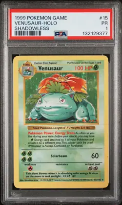 1999 POKEMON BASE SET SHADOWLESS #15 VENUSAUR-HOLO PSA 1 - Image 1