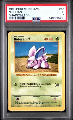 1999 POKEMON BASE SET SHADOWLESS #55 NIDORAN PSA 1 - Image 1