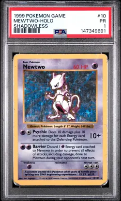1999 POKEMON BASE SET SHADOWLESS #10 MEWTWO-HOLO PSA 1 - Image 1