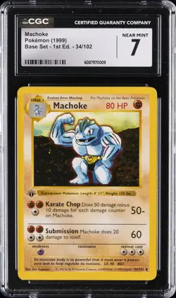 1999 POKEMON BASE SET 1ST EDITION #34 MACHOKE CGC 7 - Image 1