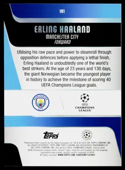 2025-26 Topps Chrome UEFA Club Competitions #181 Erling Haaland Prism Refractor - Image 2