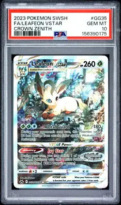 2023 POKEMON SWORD & SHIELD CROWN ZENITH #GG35 FULL ART/LEAFEON VSTAR PSA 10 - Image 1