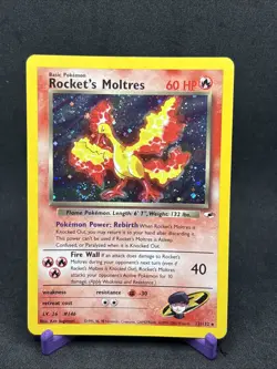Pokemon TCG Rocket's Moltres Gym Heroes Holo Card 12/132 SWIRL - Image 3