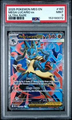 2025 Pokemon Meg En-Mega Evolution #160 Mega Lucario Ex Ultra Rare PSA 9 - Image 1
