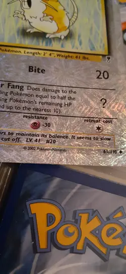 Pokemon 2002 Raticate Legendary Collection Reverse Holo Card 61/110 - Image 5