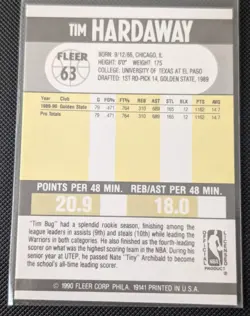 1990-91 Fleer Rookie RC #63 Tim Hardaway Golden State Warriors Basketball Card - Image 2