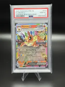 Pokemon TCG PSA 10 2025 EN Flareon ex 014/131 Prismatic Evolutions Stamp Holo - Image 1