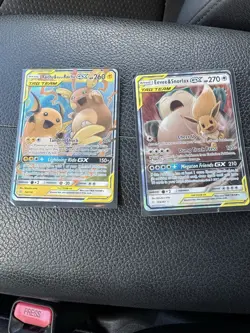 Pokemon Card Lot Of 2 Tag Team Eevee Snorlax Raichu - Image 1