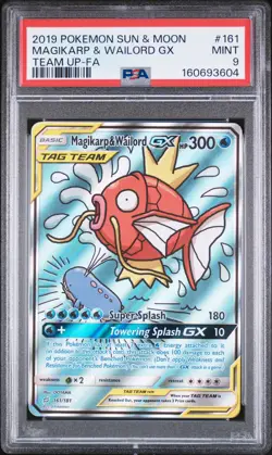 2019 POKEMON SUN & MOON TEAM UP #161 FULL ART/MAGIKARP & WAILORD GX PSA 9 - Image 1