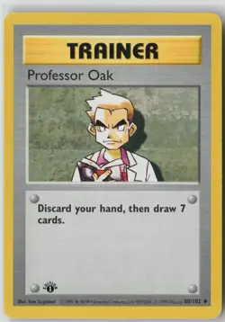 Professor Oak 88/102 Uncommon Base Set Shadowless Pokemon 1st Edition MP - Image 1