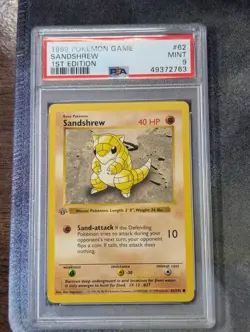 Pokemon 1999 Sandshrew Base Set 1st Edition Shadowless PSA 9 MINT - Image 1