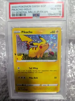 2020 Pokemon Pikachu Black Star Promo General Mills 25th An. SWSH039 PSA 10 - Image 1