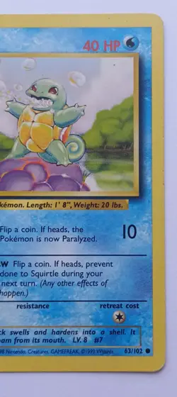 Pokemon TCG Squirtle 63/102 Base Set Card NM/LP Condition 1999 - Image 4