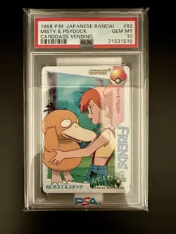 PSA 10 1998 Pokemon Japanese Bandai Carddass Vending Misty & Psyduck #62 - Image 1