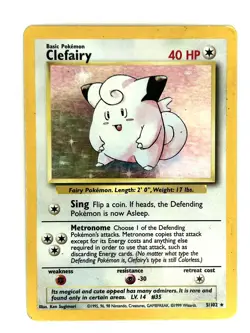 Clefairy 5/102 Holo Holo Rare Base Set Unlimited Pokemon Holo Heavily Played - Image 1