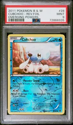2011 Pokemon Black & White Emerging Powers Cubchoo Reverse Holo Foil #28 PSA 9 - Image 1