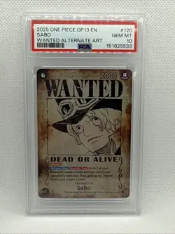 2025 One Piece Sabo Wanted Poster SP Alt Art OP13-120 PSA 10 Gem Mint English - Image 1