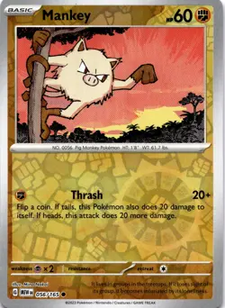 Pokemon Mankey 056/165 Scarlet & Violet 151 Reverse Holo NM - Image 1