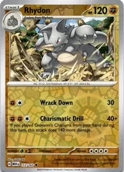 Pokemon Rhydon 112/165 Scarlet & Violet 151 Reverse Holo NM - Image 1