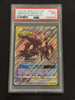 PSA 9 2020 POKEMON SM BLACK STAR PROMO #SM241 UMBREON & DARKRAI GX TAG TEAM - Image 1