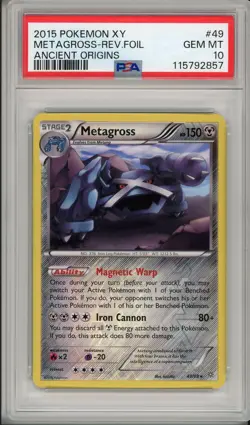 2015 Pokemon XY Ancient Origins Metagross Reverse Holo #49 PSA 10 Pop 3 - Image 1