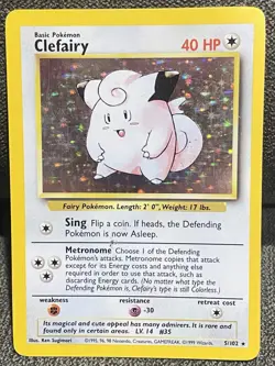 1999 Pokemon, Base Set, #5/102 Clefairy, Holo Rare - Image 1
