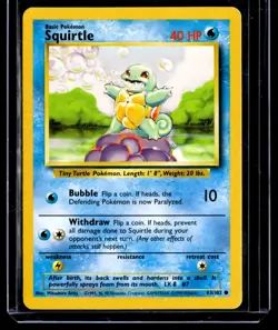 1999 TCG Pokemon #63/102 Squirtle Non Holo Base Set MP - Image 1