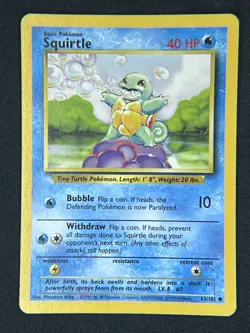 1999 TCG Pokemon #63/102 Squirtle Non Holo Base Set MP - Image 3