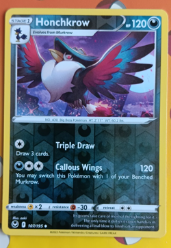 Pokemon - Honchkrow 107/195 Silver Tempest Uncommon Reverse Holo 2022 NM - Image 1