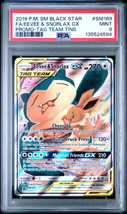 2019 POKEMON SM BLACK STAR PROMO TAG TEAM TINS FULL ART/EEVEE & SNORLAX GX PSA 9 - Image 1
