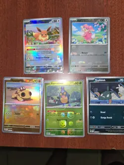 Pokemon master ball lot- Eevee prismatic + audino, trubbish , karrablast - Image 1