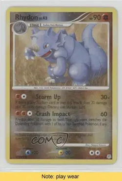 Rhydon Reverse Foil Pokemon Diamond & Pearl Base Set #60 2007 READ 2f4 - Image 1