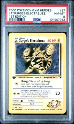 2000 Pokemon Gym Heroes 27 Lt. Surge's Electabuzz 1st Edition PSA 8 - Image 3