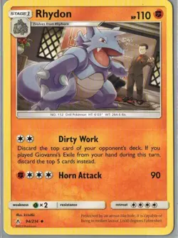 Rhydon 94/214 Uncommon Unbroken Bonds Pokemon Near Mint - Image 1