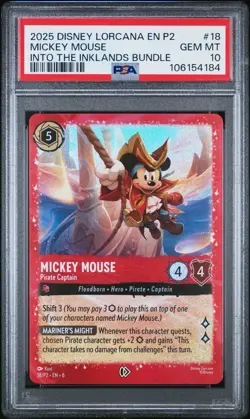 2025 DISNEY LORCANA EN P2-PROMO #18 MICKEY MOUSE - PIRATE CAPTAIN PSA 10 - Image 1