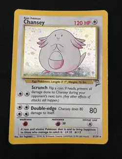 Pokemon TCG Chansey 3/130 Base Set 2 Holo Rare Basic 120HP 1999 Card - Image 1