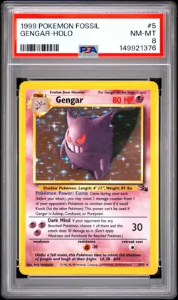 1999 Pokemon TCG Fossil Gengar Holo Rare Card 5/62 PSA 8 NM-MT - Image 1