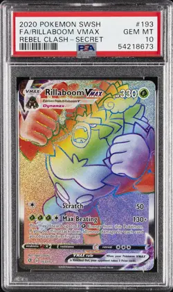 2020 POKEMON SWORD & SHIELD REBEL CLASH SECRET FULL ART/RILLABOOM VMAX PSA 10 - Image 1